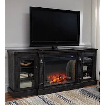 Rustic Black Finish XL TV Stand with Electric Fireplace Insert